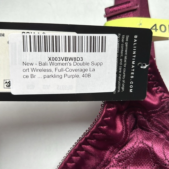 Bali Double Support Lace Wireless Bra Size 40B Lacy Purple‎ Maroon - Picture 6 of 8